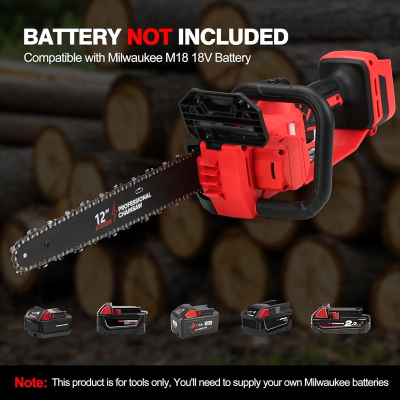 FXAFXA Brushless Electric Chainsaw 12" Cordless Tool Only for Milwaukee M18 18V Battery with Auto Oiler & Security Lock, for Tree Trimming and Branch Wood Cutting (Tool Only) (for Milwaukee 18v Battery) - Image 4